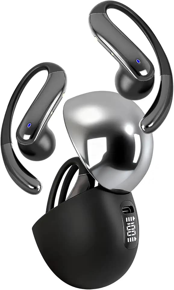 Open Ear Clip Wireless Earbuds Bone Conduction Headphones, Bluetooth 5.4, Open Ear Design for Running Fitness,Office，Built-in Mic, IPX7 Waterproof, LED Display Charging Case,Ear Hooks Ear Buds