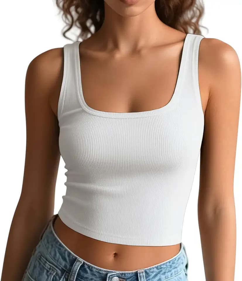 Women's Square Neck Sleeveless Tank Top Knit Ribbed Fitted Casual Basic Crop Top Shirts