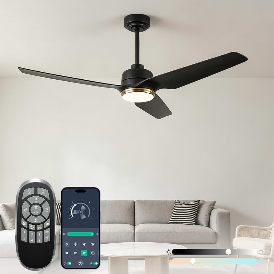 Quiet Ceiling Fan with Lights, 3CCT Dimmable, 6-Speed, Reversible DC Motor