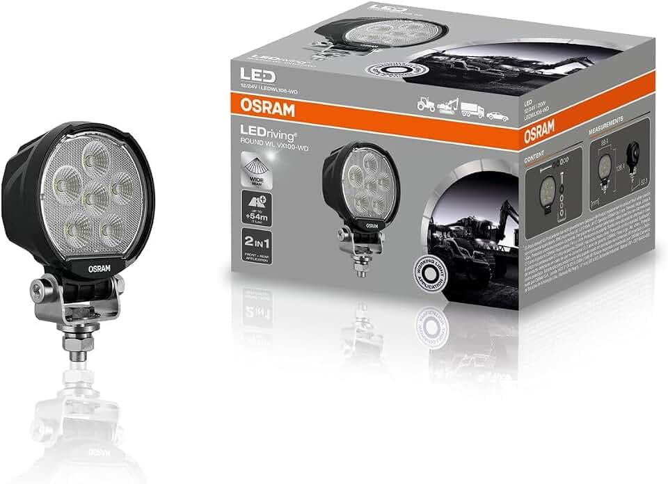 OSRAM LEDriving Round WL VX100-WD, LEDWL106-WD, OFF ROAD, LED Arbeitsscheinwerfer, 2000 Lumen, Lichtstrahl bis zu 54 m, 12V/24V, Faltschachtel (1 Lampe)