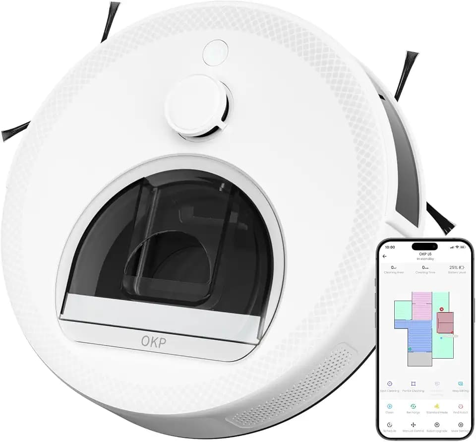 OKP L6 Roboterstaubsauger mit Zuordnung, LiDAR DToF Intelligent, 6000Pa, 150 Min, Zone No-Go, WiFi/App/Alexa, leiser Roboter-Staubsauger, ideal für Tierhaare und Harte Böden