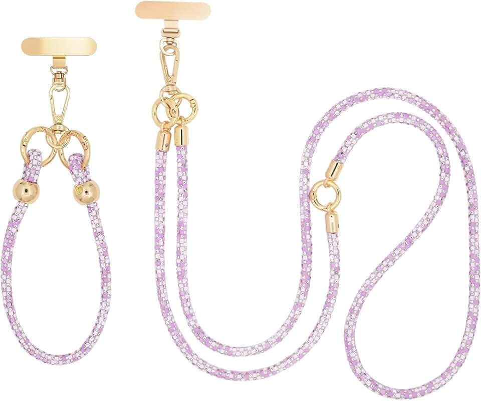 Crystal Phone Strap Crossbody and Wrist Lanyard, Anti Theft Layered & Wrist Strap Cell Phone Neck for Women