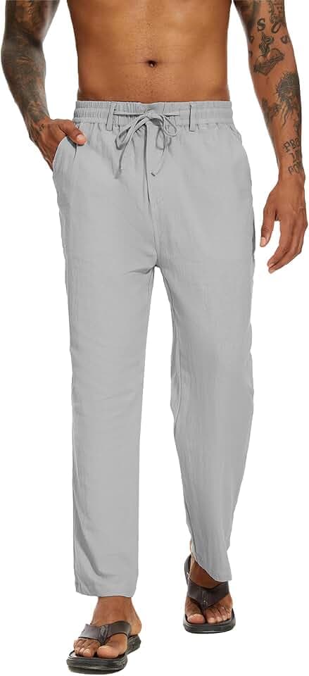 YAOBAOLE Herren-Hose, Baumwolle, Leinen, für Yoga, lässig, Leinen, leicht, Sommer, Hose, elastischer Bund