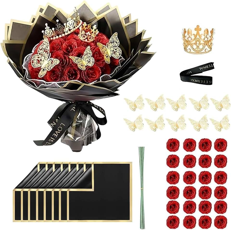 RANJIMA Glitzer Rosenstrauß Muttertagsgeschenk, 24 Stück DIY Gefälschte Glitzer Künstliche Rosen Blumenstrauß Set zum Selbermachen, Ewige Rose Geschenk für Mama Freundin Frau, Geschenkidee Muttertag