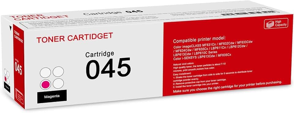 1 Pack 045 1240C001 Magenta Toner Cartridge: Compatible CRG045 Replacement for Canon Color imageCLASS MF631Cn MF632Cdw MF633Cdw MF634Cdw LBP613Cdw LBP610C Series i-SENSYS LBP613Cdw MF635Cx Printer