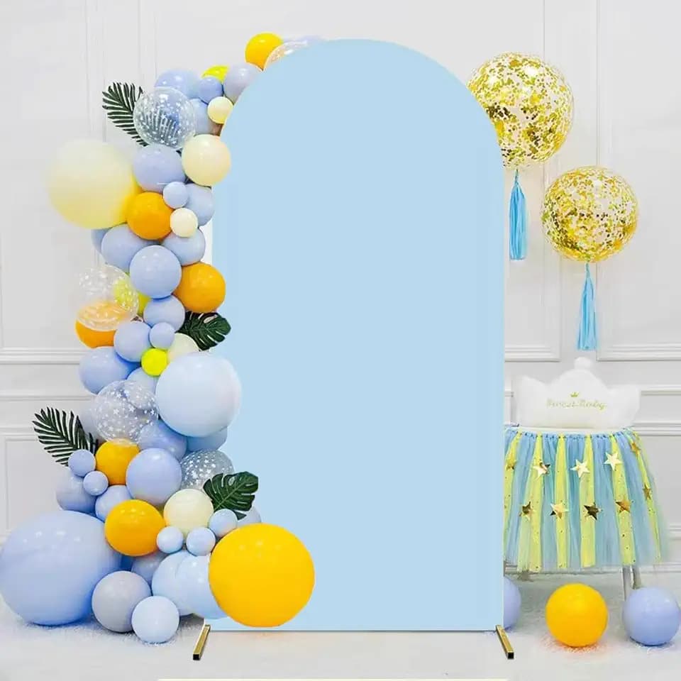 Albassa Arch Backdrop Cover 2-Sided Spandex Wedding Arch Covers Fitted Round Top Chiara Backdrop Stand Cover for Baby Shower Birthday Party Wedding Decoration (Dusty Blue, 7.2FT)