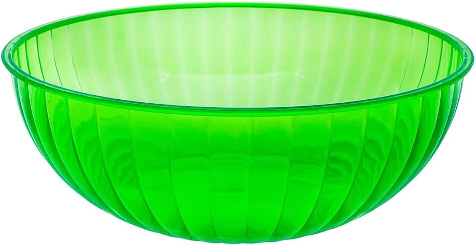 Party Essentials Hard Plastic 192 OZ./6 QT/1.5 Gallon Large Serving Bowls For Punch/Salad/Snack/Treat/Fruit, 3-Count, Neon Green