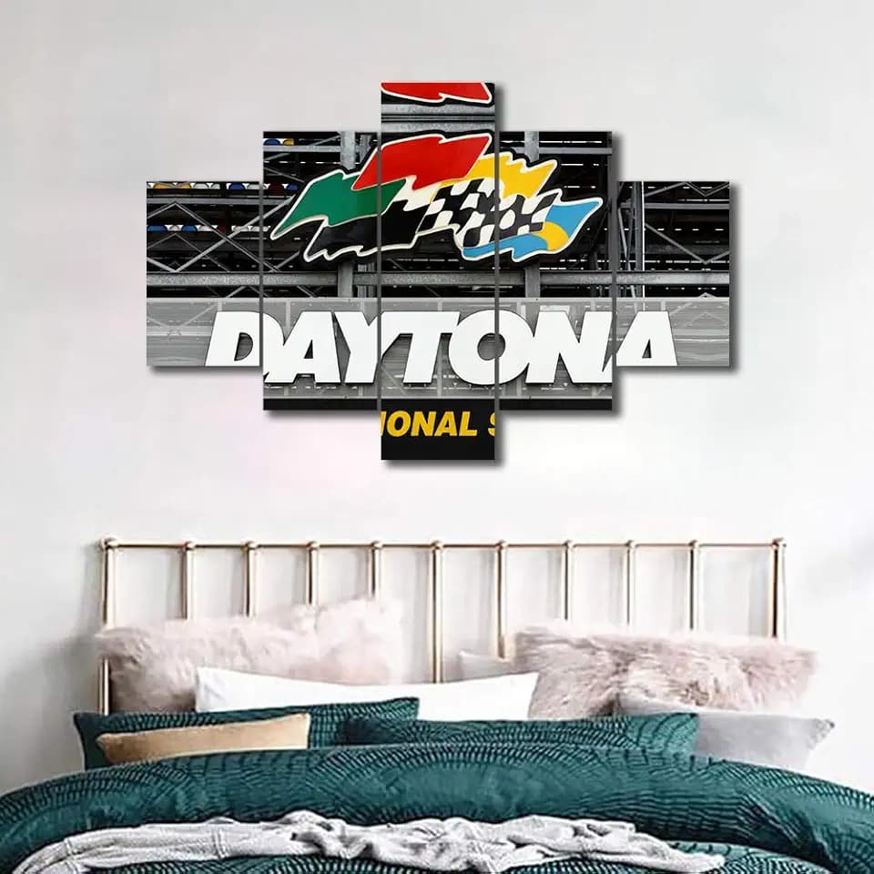 TUMOVO 5 Panels Wall Art Daytona 500 Home Decor Yankee Race Speedway Pictures for Dinning Room Living Room Bedroom Bathroom Modern Canvas Painting with Framed Ready to Hang