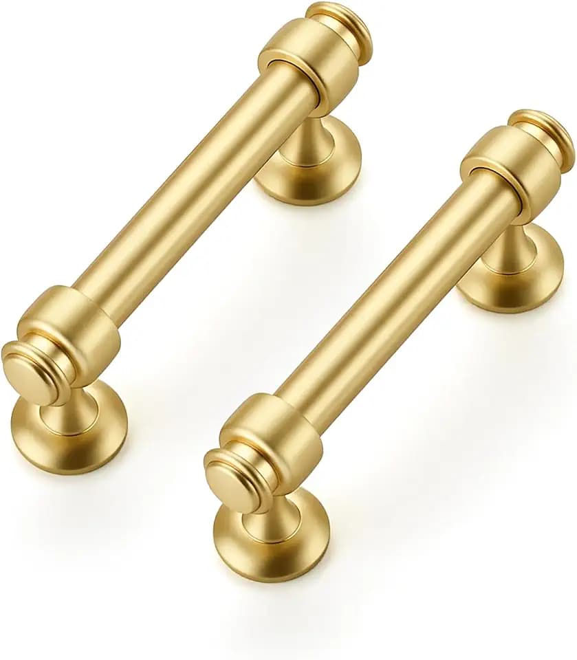 4 Pack Brushed Gold Cabinet Handles, 3" Hole Center Drawer Pulls