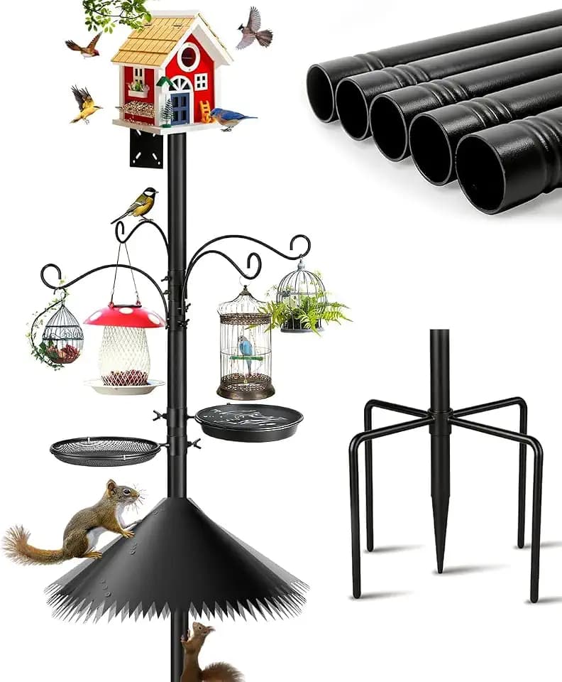 Bird Feeder Pole, 93 Inch Heavy Duty Birdhouse Pole with Spiked Baffle & 2 Tray, Adjustable Wild Bird Feeding Station Hanging Pole for Outdoors, Yard, Garden Decor (Without Birdhouse)