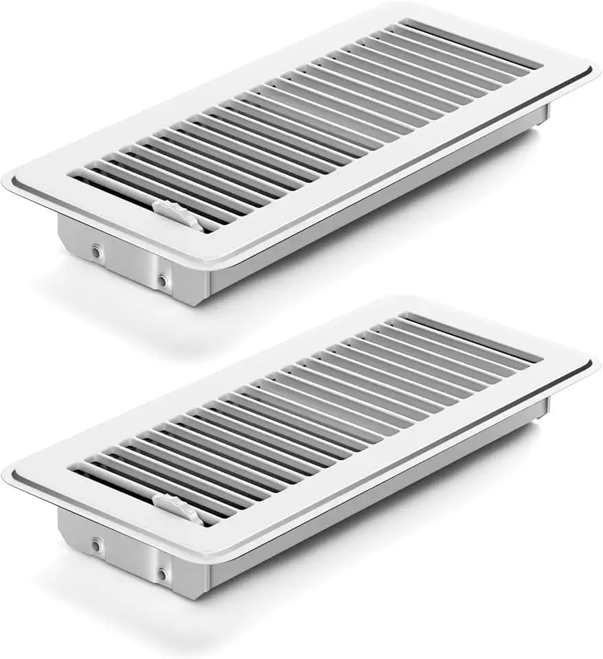 2Pcs Floor Vents Floor Registers 4x10 Inch, Heavy Duty Metal Hot Air Vent Covers 4x10 Inch with Rust-Proof Finish for Home Heater Floor Vent Grilles and Vents (2, White, 4x10 Inches)