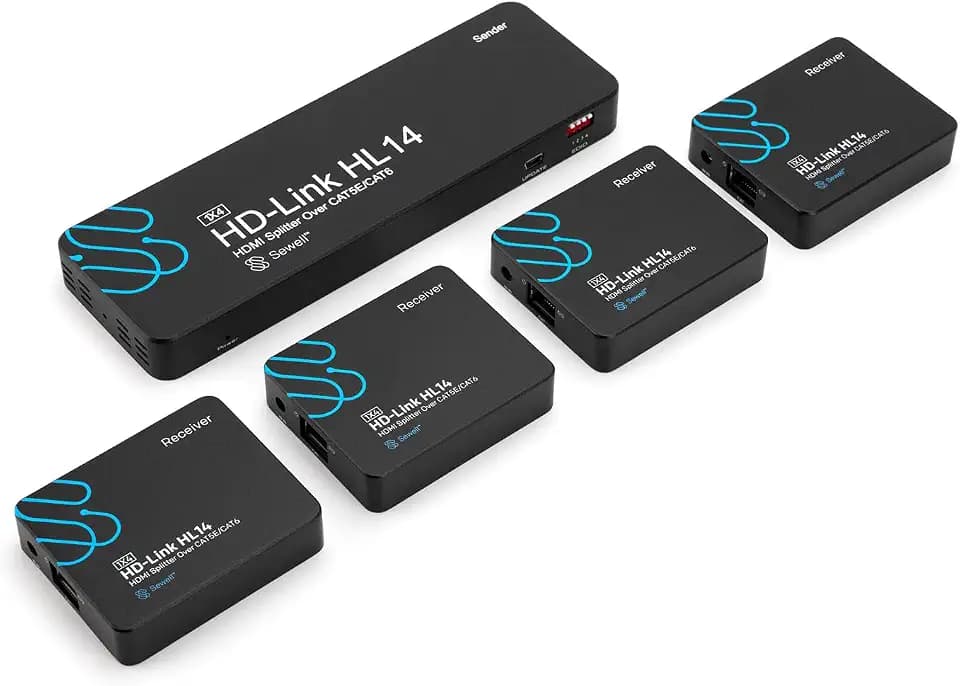 HD-Link HL14 by Sewell, 1x4 HDMI Extender Splitter Over cat5e/6, 160 ft, Black, SW-32949