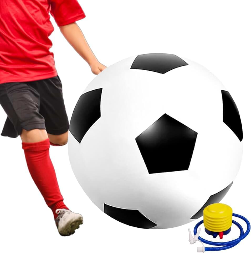 Fussball aus Gummi, XXL Fußball Ø 60cm Groß mit Pumpe, Outdoor Spiele für Aufblasbare Fußballbälle,Aufblasbarer Spielball Mit Mega Sprungkraft für Erwachsener