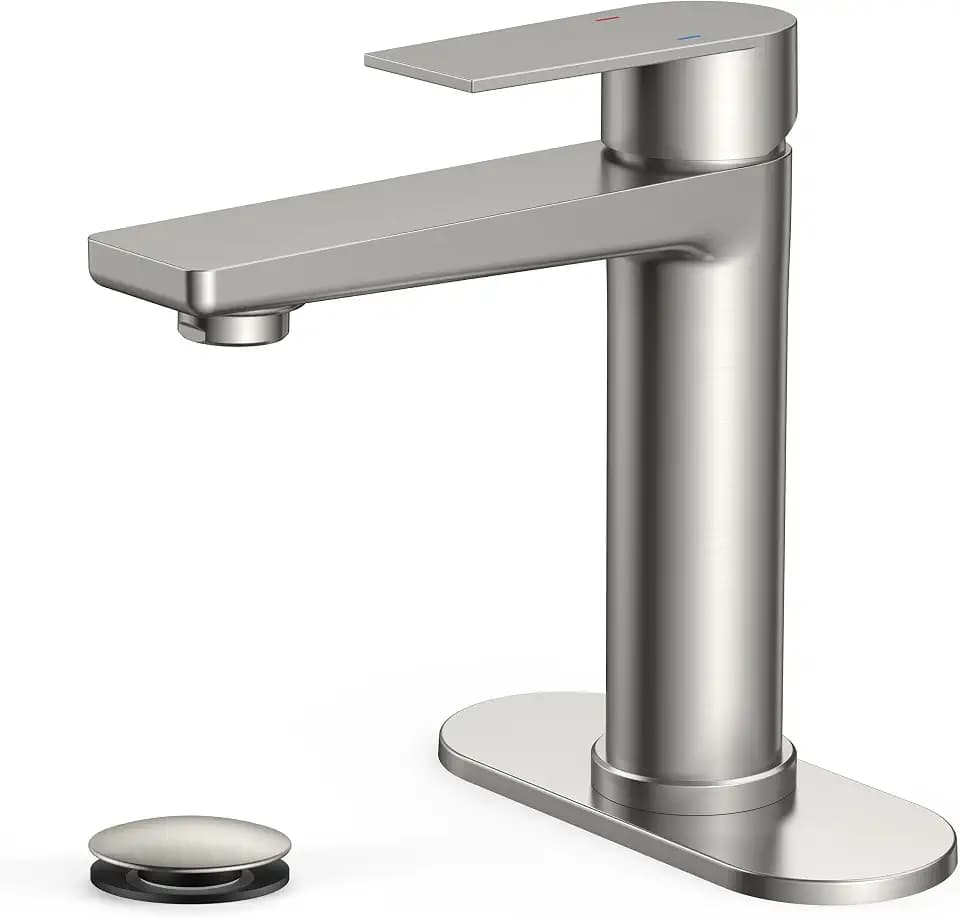 FORIOUS Brushed Nickel Bathroom Faucet 1 Hole, Commercial Bathroom Faucets