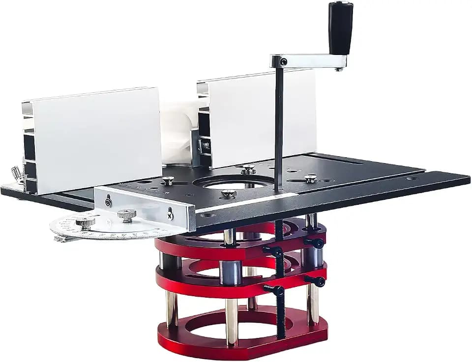 Flylin 23,9 x 20,1 cm Oberfräsenheber mit Oberplatte, Aluminium-Frästischeinsatzplatte und Oberfräsenhebe-Set, Präzisions-Oberfräsen-Liftsystem für Holzbearbeitung, Schlitzen, Trimmen, Anfasen