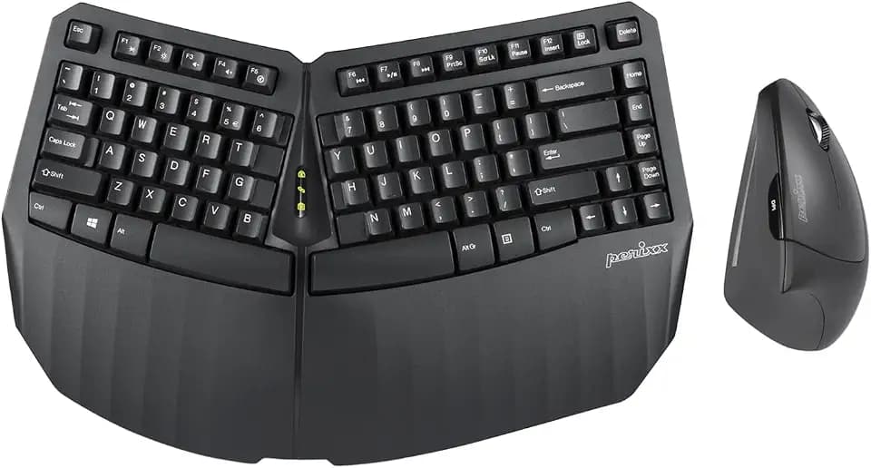 Perixx PERIDUO-813B US, Wireless Ergonomic Compact Keyboard and Vertical Mouse - Multi-Device - Black - US English