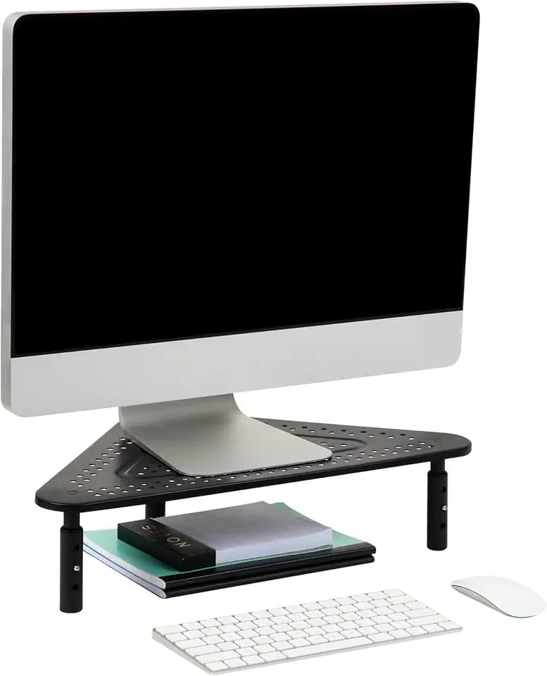 Mind Reader Triangle Monitor Stand, 40lb(18kg) Capacity, Adjustable Height, Ventilated, Metal, 19.5"L x 14.5"W x 5.5"H, Black