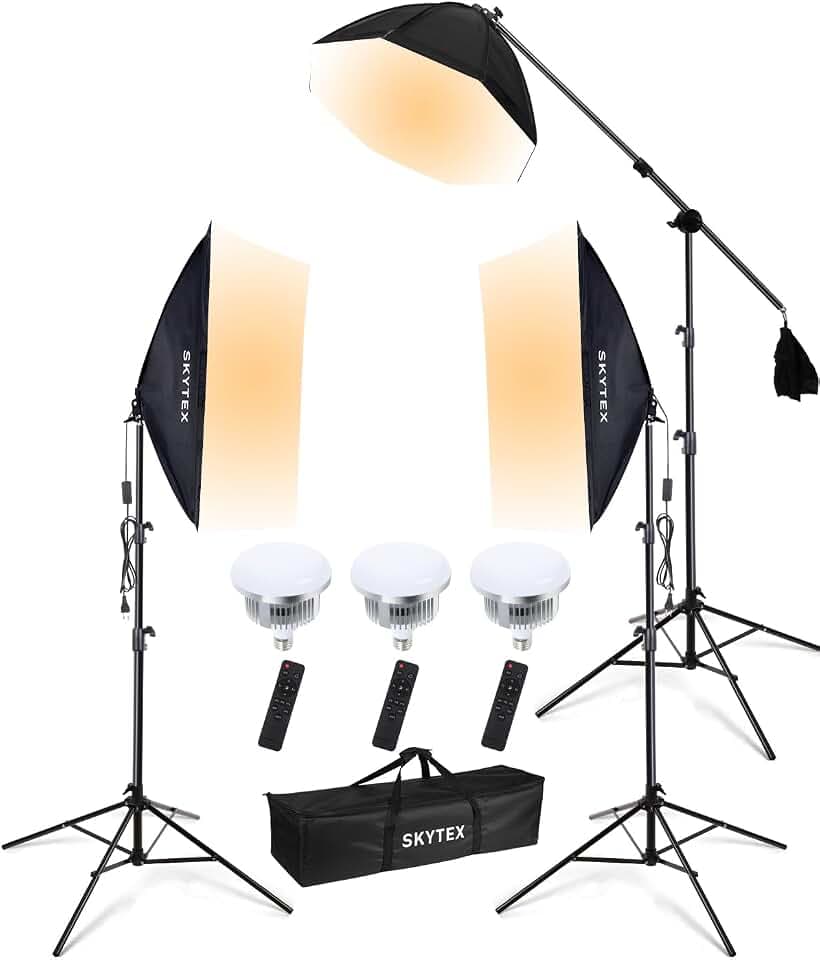 Skytex Softbox Lighting Kit 3Pack 20x28in Soft Box|28in Octa Softbox|85W 2700-6400K E27 LED Bulb Continuous Photography Lighting, Studio Lights Equipment for Photo Shooting, Video Recording