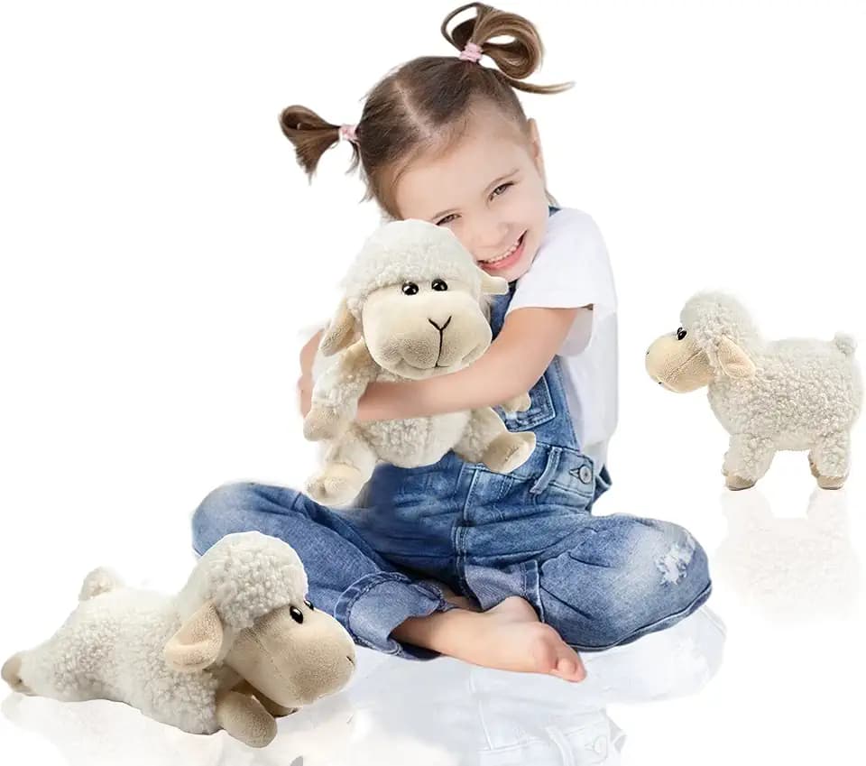 3 Pcs Stuffed Sheep Animals, 6.5 inch - 8.8 inch Cute Lamb Plush Toy as Gift for Your Kids (Sitting, Standing, Lying). (White)