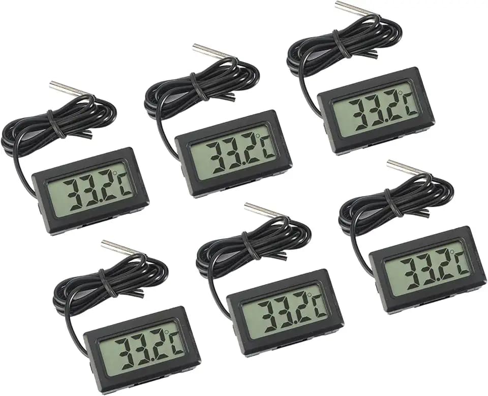 ARCELI Digital LCD Thermometer Temperaturüberwachung mit externer Sonde für Kühlschrank Gefrierschrank Kühlschrank Aquarium - schwarz （6 Stück）