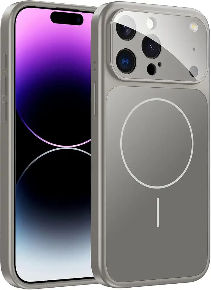 TOBOVON for iPhone 14 Pro Case with Camera Lens Protector, Compatible with MagSafe, Slim Matte Magnetic Shockproof Phone Cover for iPhone14 Pro, Titanium Gray