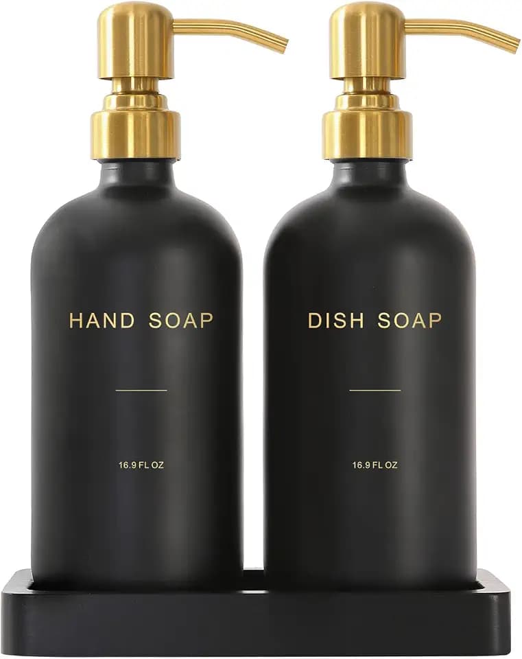 Prus Waso Black Soap Dispenser for Kitchen Sink, Gold & Black