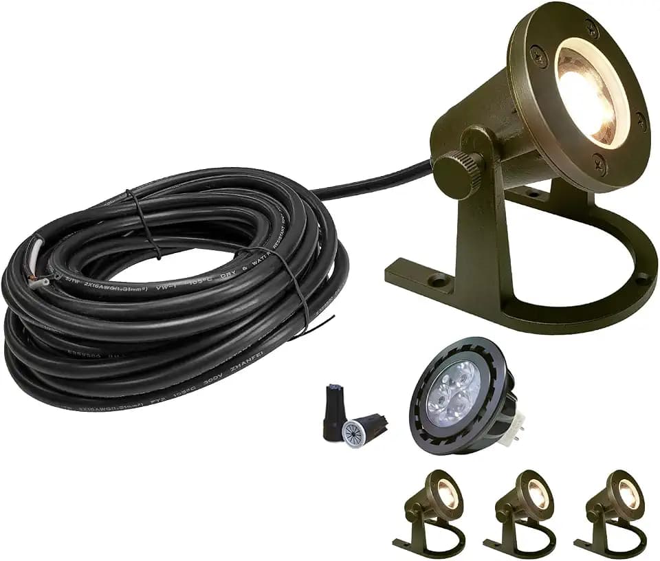 COLOER 12V Low Voltage Solid Brass Heavy Duty Underwater Pond Light 1 Pack