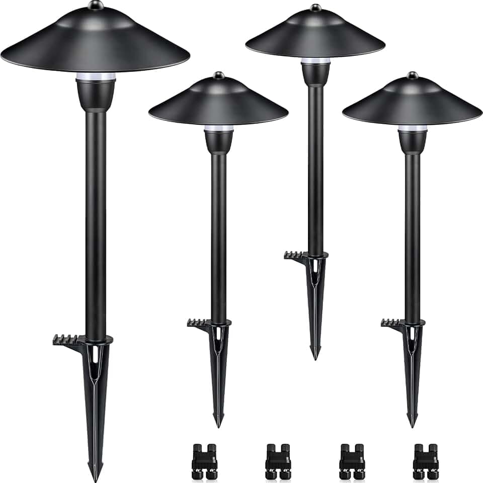 SUNVIE 3W Low Voltage Pathway Lights, 4-Pack 7.9" 3000K Classic Aluminum