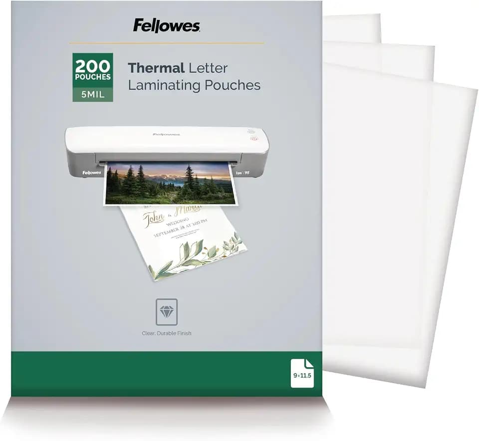 Fellowes Thermal Clear Laminating Pouches, Letter Size Sheets, 5 Mil, 200pk
