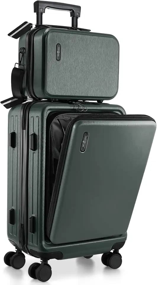 TRAVELARIM 20 Inch Carry On Luggage 22x14x9 Airline Approved, Carry On Suitcase with Wheels, Hard-shell Carry-on Luggage, Durable Luggage Carry-On, Green Small Suitcase with Cosmetic Case