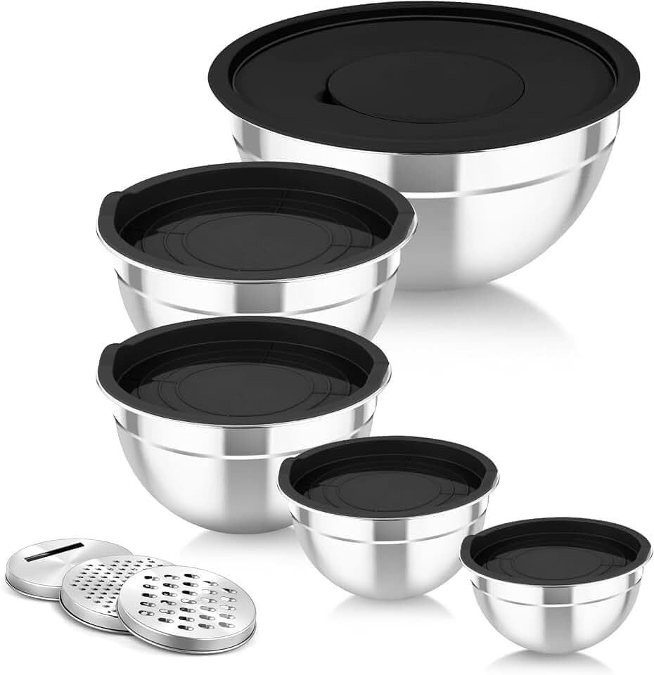 TeamFar Mixing Bowls with Lids, 5PCS Stainless Steel Metal Salad Bowl