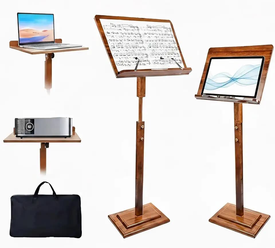 Sheet Music Stand - Wooden Music Stand for Sheet Music with Carrying Bag, Adjustable Height Bamboo Desktop Book Stand Lectern Podium On-Stage Holder for Guitar Violin Piano Concert