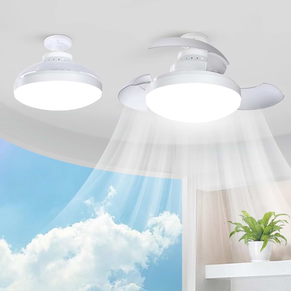 Deckenventilator mit Beleuchtung, 48W LED Deckenlampe mit Einziehbare Ventilator und APP/Fernbedienung, Klein Leise E27 Sockel Ventilatorlicht, Timer, 4 Windstufen, für Schlafzimmer