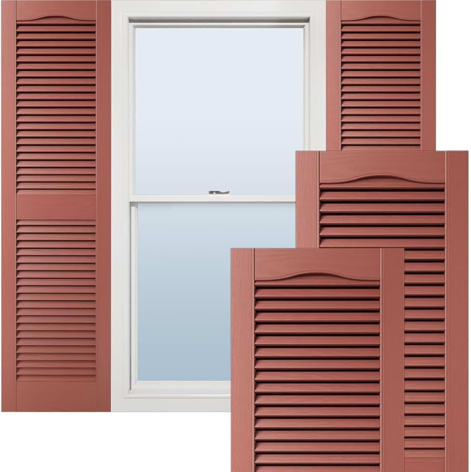 Ekena Millwork Lifetime Vinyl LL1S12X03600RD Standard Cathedral Top Center Mullion, Open Louver Vinyl Shutters, w/Installation Shutter-Lok's & Matching Screws (Per Pair), 12"W x 36"H, Burgundy Red