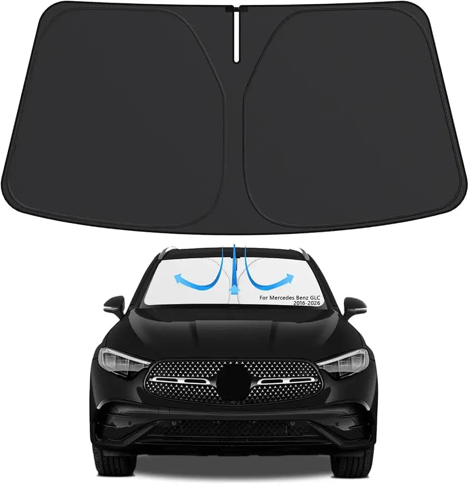 2026 Upgrade Windshield Sun Shade Custom Fit Mercedes Benz GLC 2016-2024 2025 2026 Foldable Front Sunshade Protector Sun Visor Blocks UV Rays Keep Car Cooler Accessories