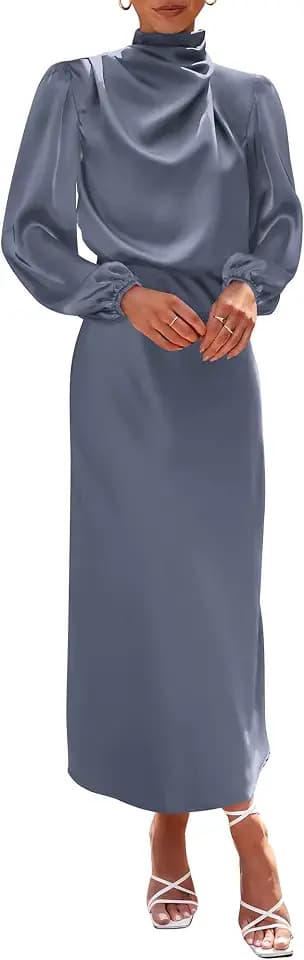 BTFBM Womens Mock Neck Satin Maxi Dress Fall 2026