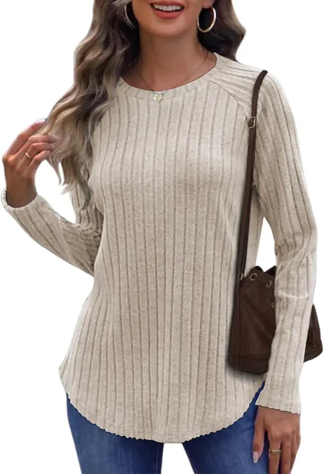 Cuptacc Pullover Damen Rundhals Elegant Langarmshirt Herbst Sweater Casual