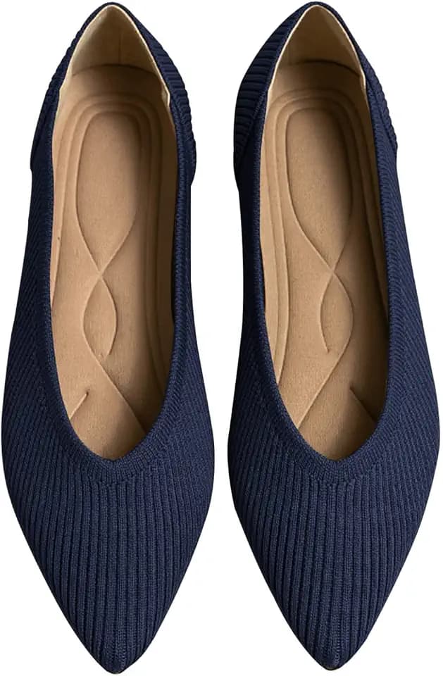 TINGRISE Women's Flats Shoes Pointed Toe Knit Ballet Comfortable Dressy Slip On Flat