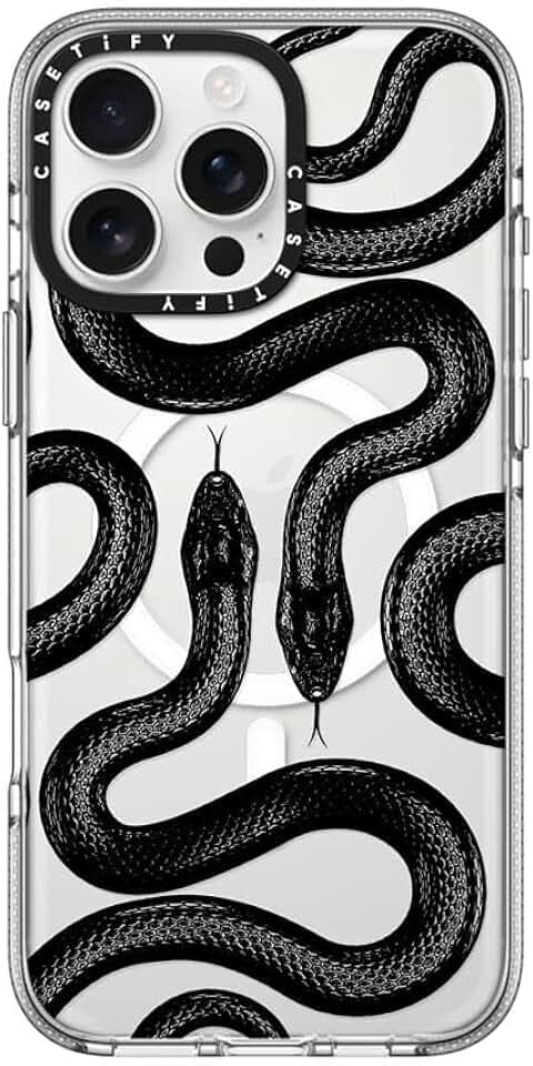 CASETiFY Transparente Schutzhülle für iPhone 16 Pro Max, vergilbt nicht, 2 m, 3 x Fallschutz in Militärqualität, kompatibel mit Magsafe, Black Kingsnake, transparent