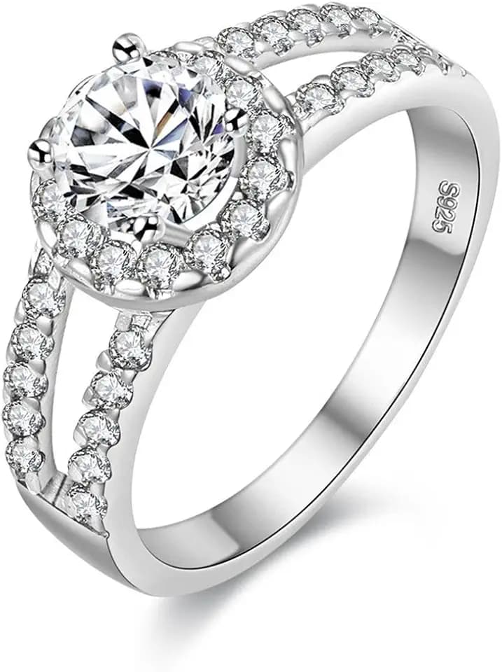 Uloveido Silberner Farbe hohler Hochzeits Verlobungsring Groß Simulierter Diamant Ringe für Mädchen und Frauen J510