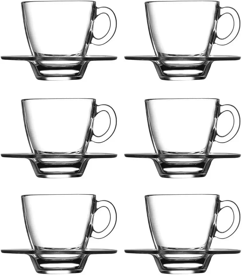 Pasabahce 95756-6-tlg Espressotassen mit Unterteller "Aqua", für 6 Personen