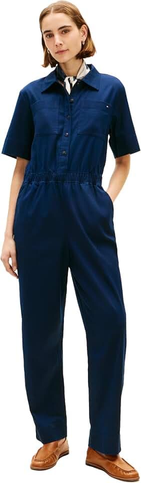 Tommy Hilfiger Women's Short Sleeve One Piece Jumpsuit With Pockets and Elastic Waist