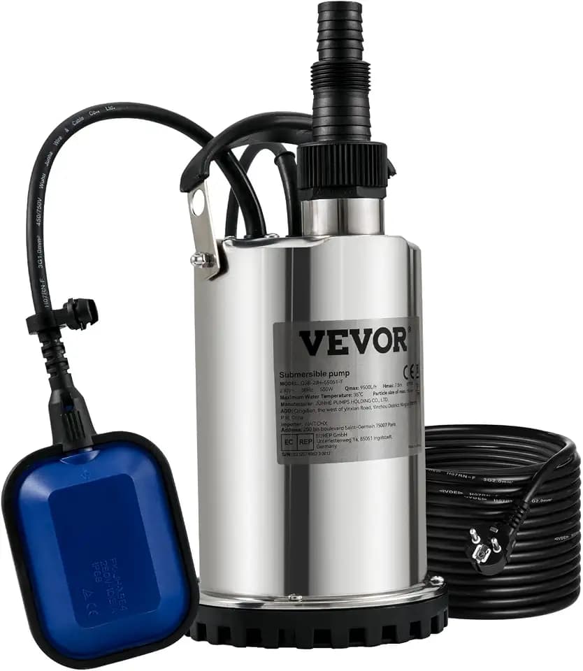VEVOR Schmutzwasserpumpe 550 W Schmutzwasserpumpe, 9480 L/h Tauchpumpe Vakuum Swimmingpool Keller Klärgrube mit Ablassadapter zum Abpumpen von Schmutzwasser
