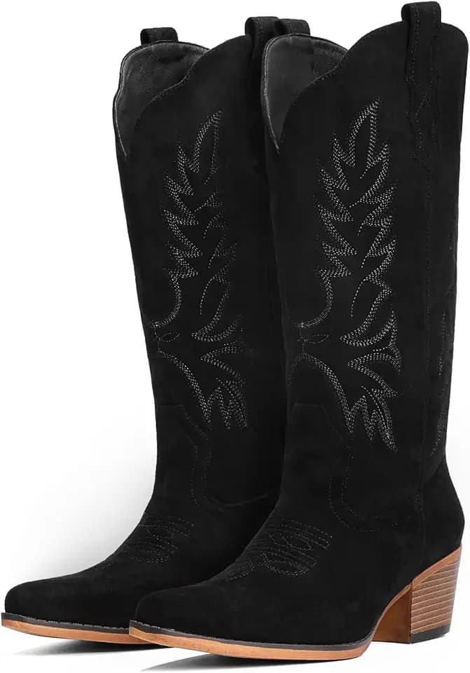 IUV Suede Cowboy Boots for Women Mid Calf Western Cowgirl Boots