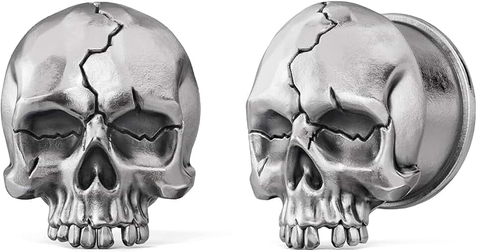 PUNKYOUTH 1 Pair Gothic Skull Ear Tunnels – Punk Plugs Gauges for Stretched Ears, Alternative Darkwear Jewelry, Double Flared Saddle Design 2g–1 inch
