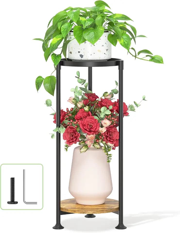 LASZOLA Plant Stand Tall Flower Holder for Indoor Corner, 2 Tier Black