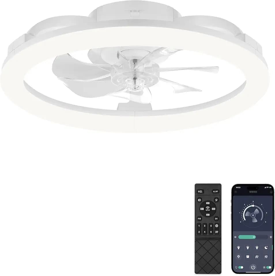 ZMISHIBO Deckenventilator mit Beleuchtung, Deckenventilator mit Licht & Fernbedienung, Moderner dimmbarer Deckenventilator 51cm, 6 Geschwindigkeiten, App-Steuerung, leiser, Weiß