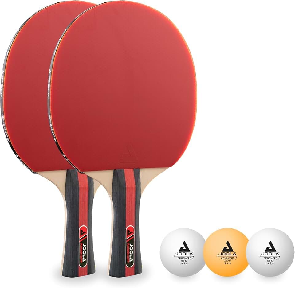 JOOLA Tischtennis Set Rosskopf 2 Tischtennisschläger + 3 Tischtennisbälle 40+mm, rot/schwarz, 5-teilig