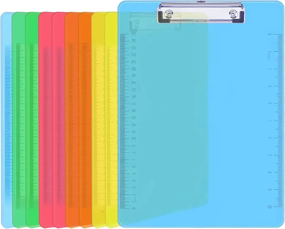 PANDRI 10 Pack Plastic Clipboards, Low Profile Clip, Letter Size, 5 Colors
