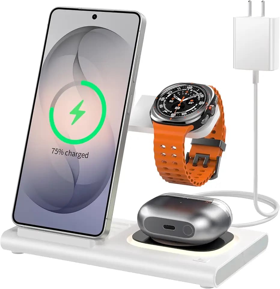 Wireless Charger for Samsung Charging Station, Foldable & Nightlight